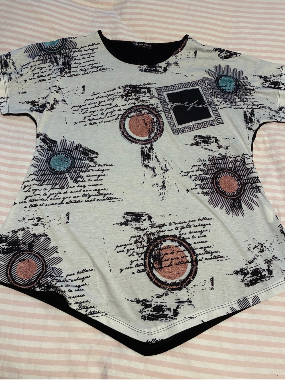 Graphic Floral Medallion Short Sleeve Top